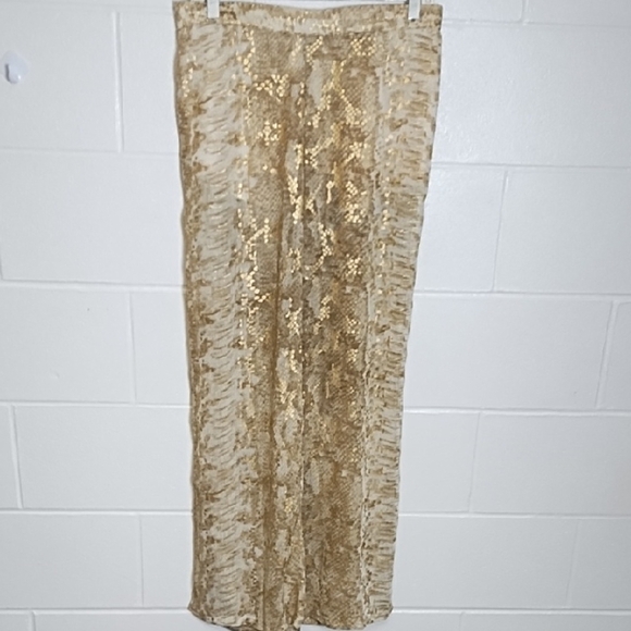 Solitaire Swim Cream & Gold Sheer Animal Print Pool Party Cruise Pants - Picture 1 of 13